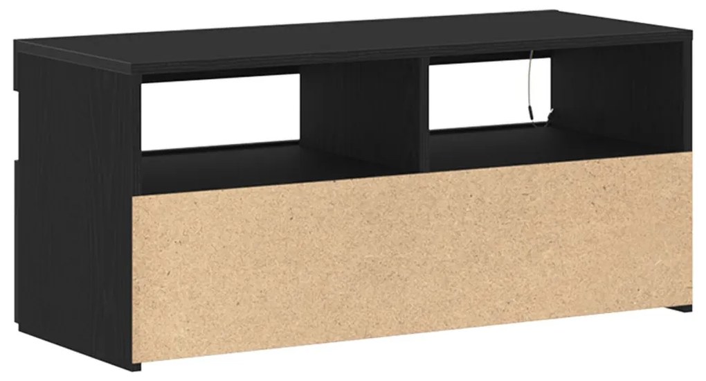 TV Szekrény LED Világítással, Fekete Tölgy, 90x35x40 cm, Műanyag, Fa