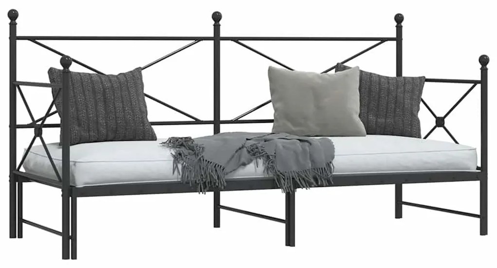 kihúzható kanapéágy matrac nélkül fekete 90x200 cm acél