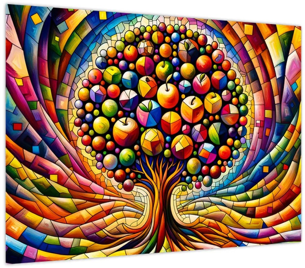 Üveg kép – Színes fa almákkal (70x50 cm)