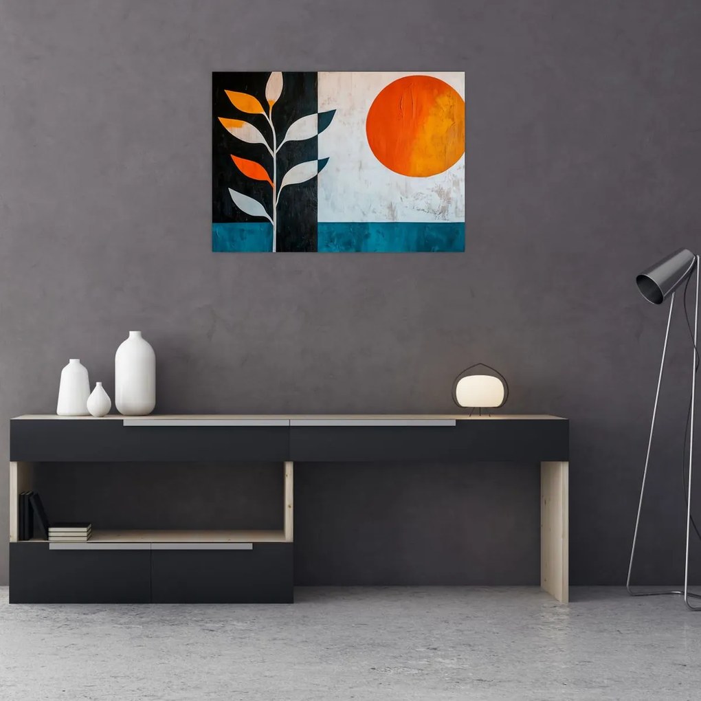Üveg kép - Növény és nap absztrakciója (70x50 cm)