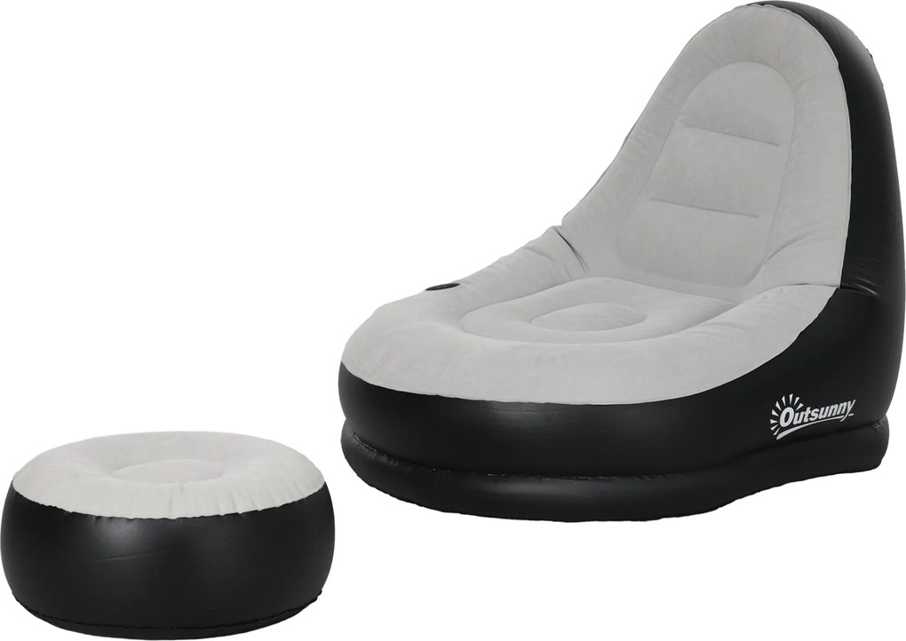 Outsunny Felfújható Kanapé, Felfújható Szék Lábtartóval, Légypihenő Pohártartóval, Kempinghez és Otthon, Világosszürke, 125 x 100 x 87 cm | Aosom