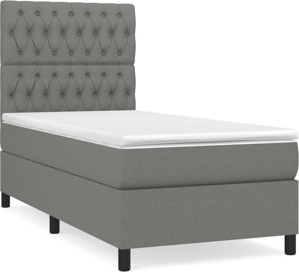 vidaXL sötétszürke szövet rugós ágy matraccal 90 x 200 cm