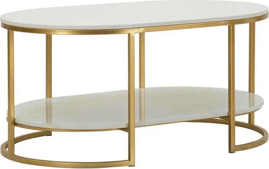 Fehér-aranyszínű dohányzóasztal márvány asztallappal 60x90 cm Izmir – Mauro Ferretti