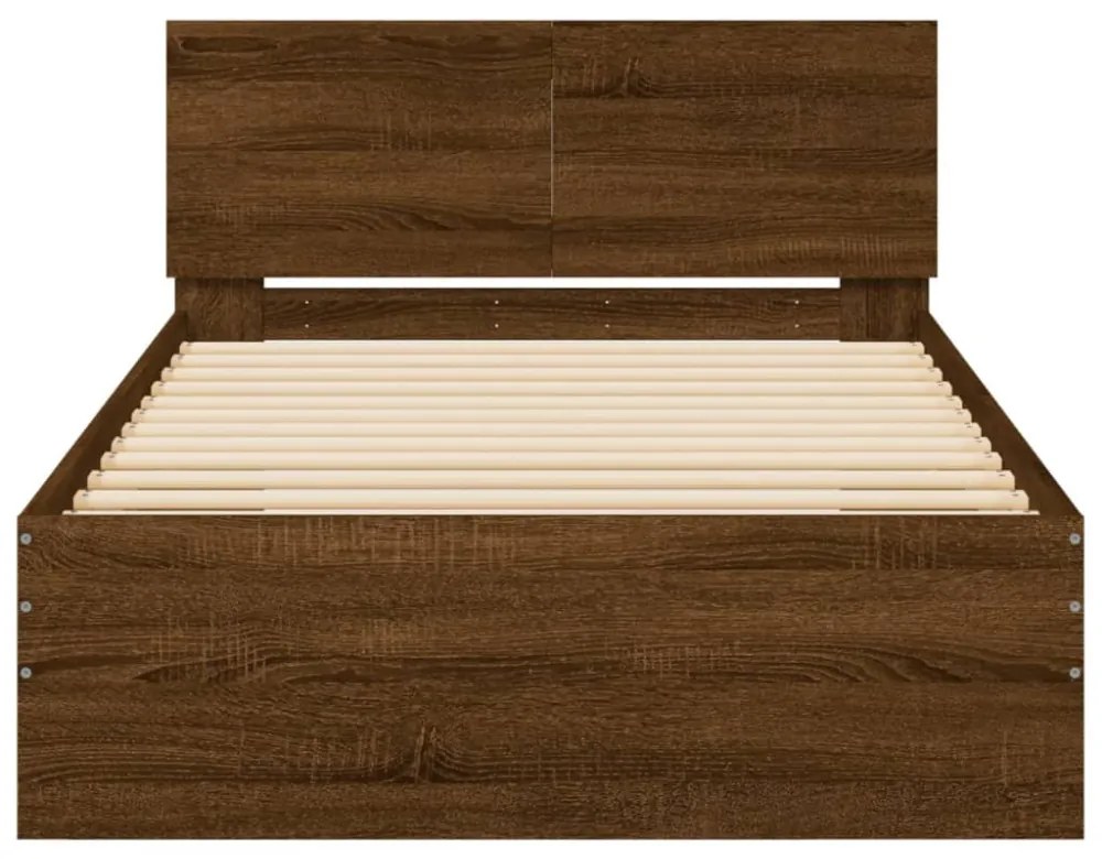 barna tölgy színű ágykeret fejtámlával és LED-ekkel 100x200 cm