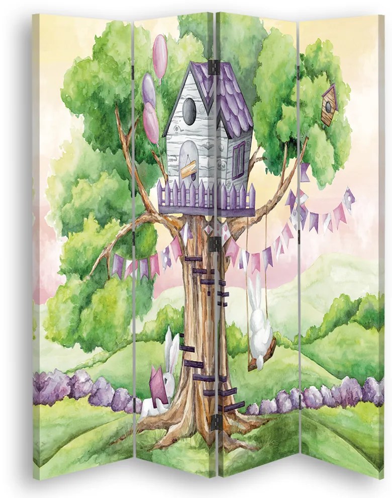 Gario Paraván Fa ház és fehér nyulak Méret: 110 x 170 cm, Kivitelezés: Klasszikus paraván