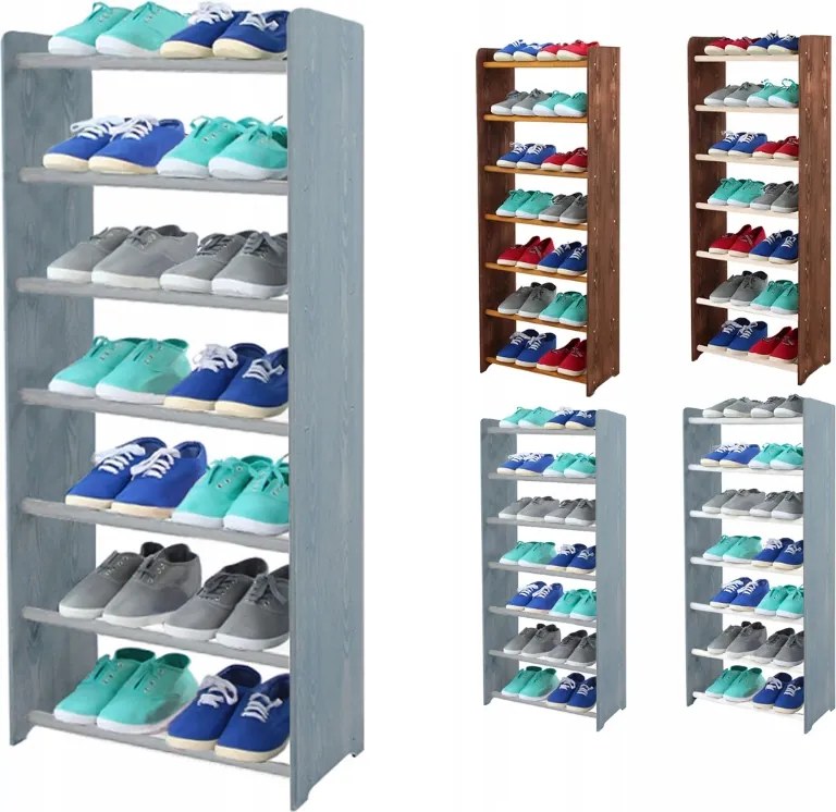 Cipőtartó állvány fa cipőtartó állvány 7 Polc 45 cm széles Szürke