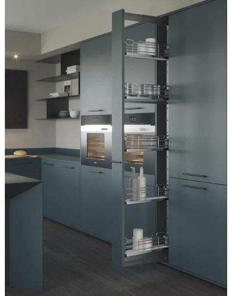 Konyhai fémrács, kamravasalat, 200mm, króm-fehér, teljes kihúzású, csillapított záródás, 1880-2180mm, 5 kosár SIGE, Infinity Line 258