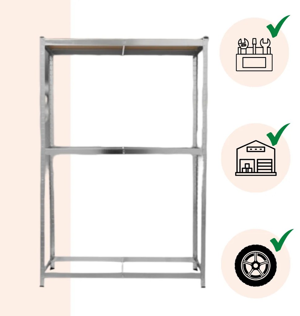 TYRE abroncstároló polc, 120x40x180cm, max 795kg, ezüst/világosbarna Jurhan