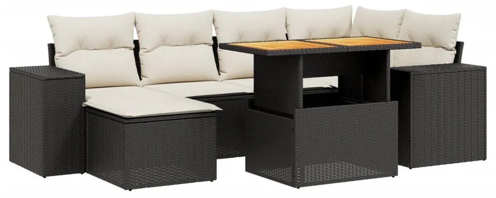 7 részes fekete polyrattan kerti ülőgarnitúra párnával