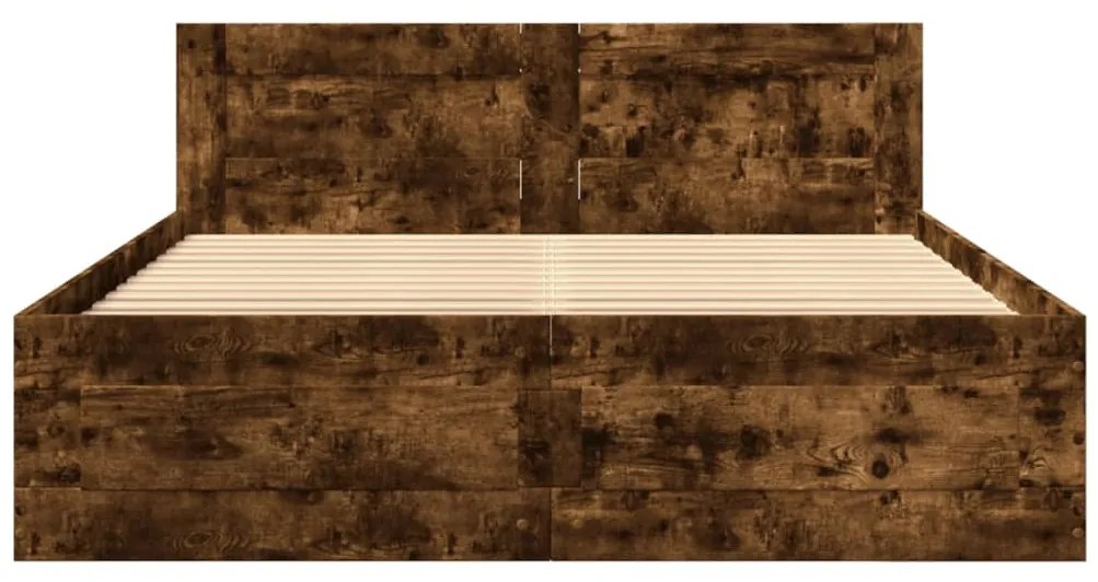 füstös tölgyszínű szerelt fa ágykeret fejtámlával 120x190 cm