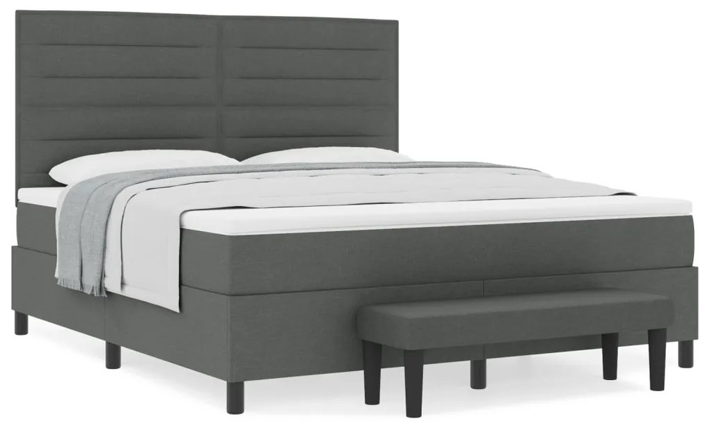 Box Spring Ágy Mattal és Pad Sötétszürke 180x200 cm Szövet