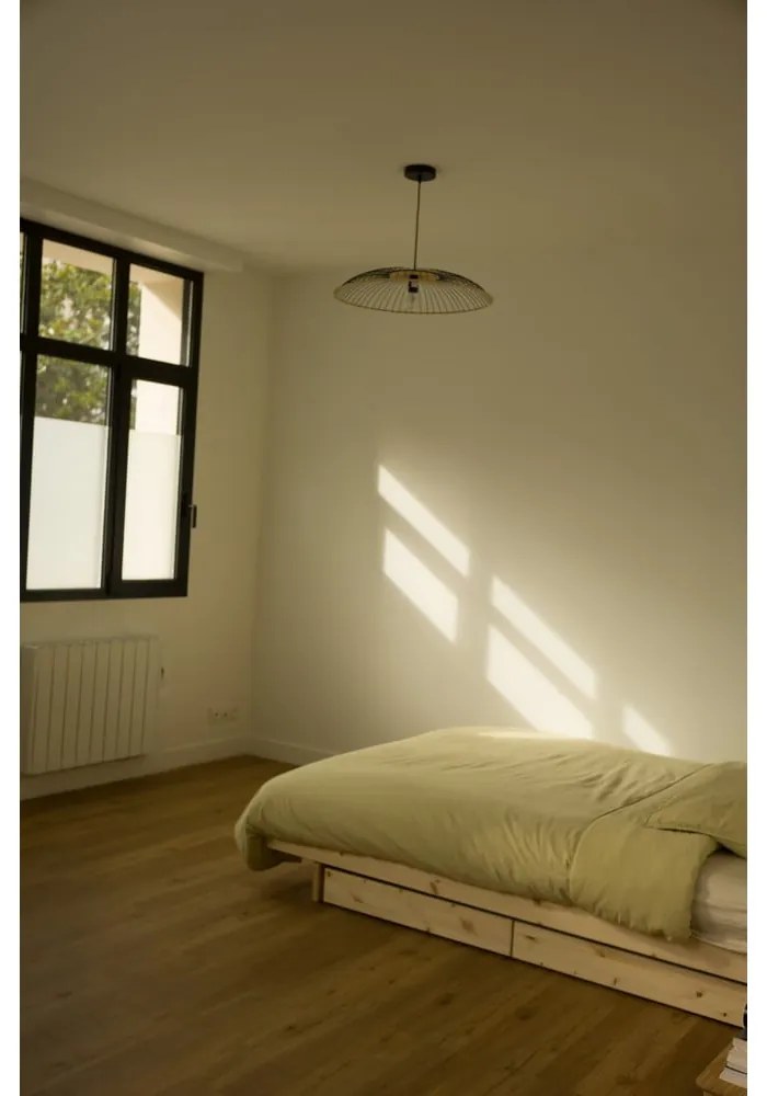 Natúr színű borovi fenyő franciaágy tárolóhellyel és ágyráccsal 160x200 cm Kanso – Karup Design