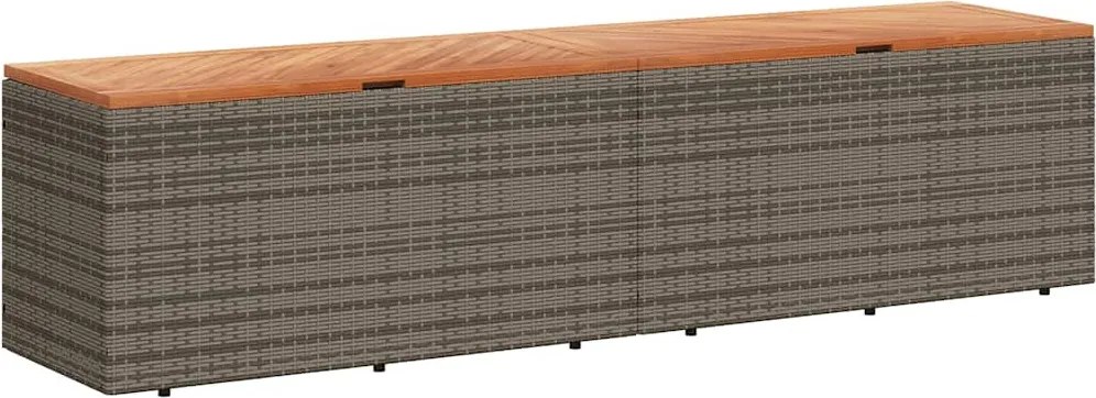 Szürke Polyrattan És Akácfa Kerti Tárolóláda 220 X 50 X 54 Cm