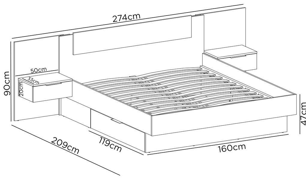 Franciaágy 160 cm Lewell (fejtámlás kerettel) (ágyráccsal és tárhellyel) (wenge). Akció -16%. 1092114