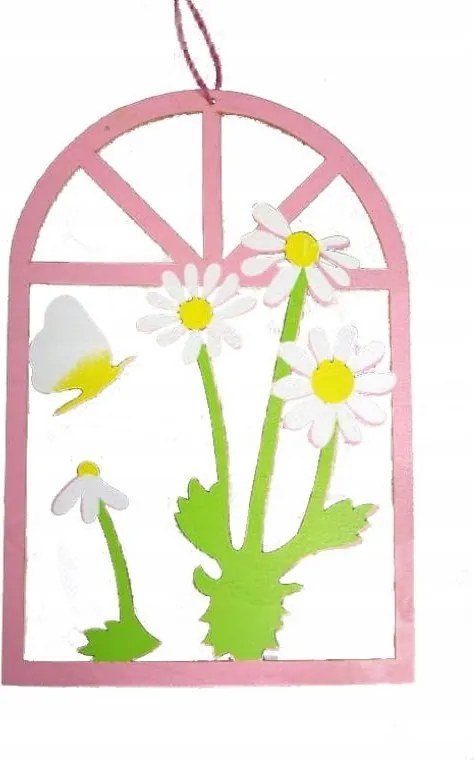 Rózsaszín fa képkeret Margaretákkal 22x15cm Tavaszi Dekoráció