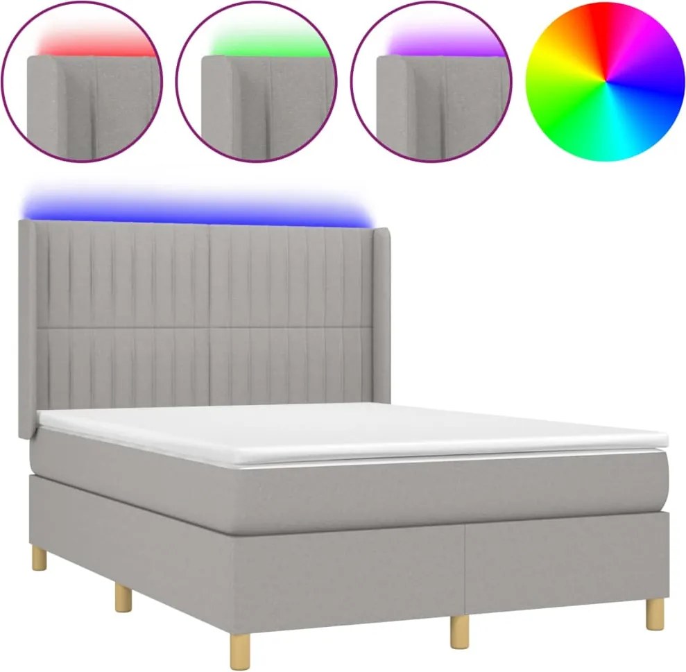 vidaXL világosszürke szövet rugós és LED-es ágy matraccal 140x200 cm