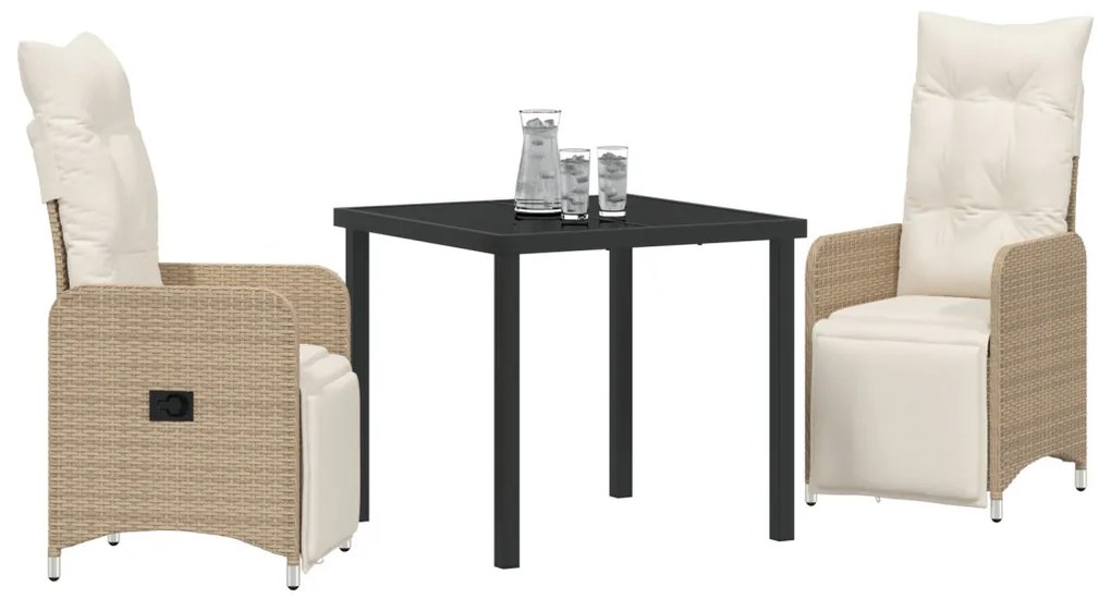 3 darabos Kert Étkező Szett Párnákkal Bézs Poly Rattan