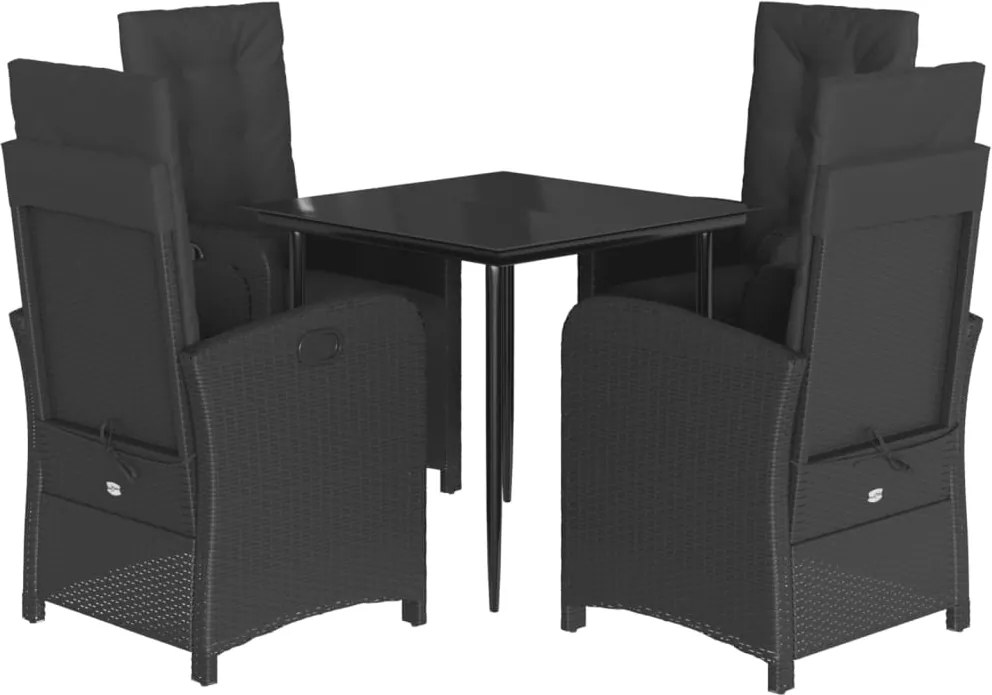 vidaXL 5 részes fekete polyrattan kerti étkezőgarnitúra párnákkal
