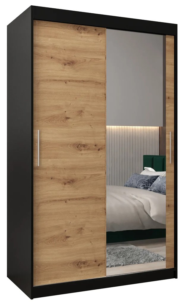 Ruhásszekrény 120 cm Toki 2 (matt fekete + artisan tölgy). 1064977