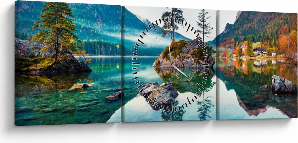 Kép - Lake Hintersee, Bajor - Alpok, Ausztria (órával) (90x30 cm)