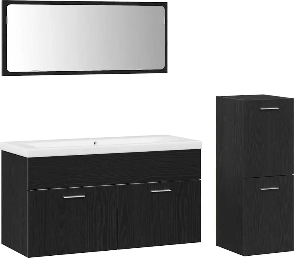 vidaXL Fürdőszoba bútor szett tárolóval 4 pcs Fekete tölgy Faanyag