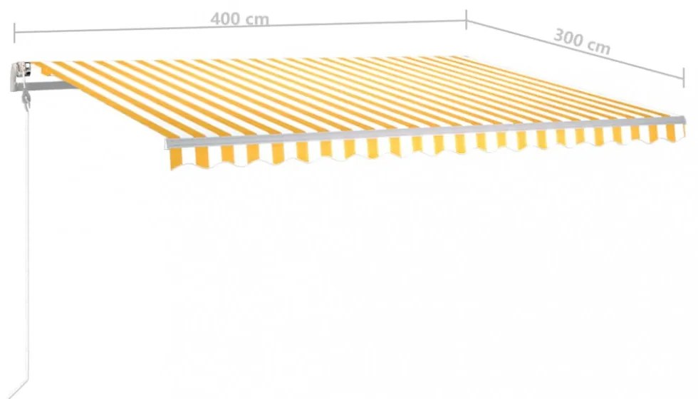 sárga és fehér kézzel kihúzható LED-es napellenző 4 x 3 m