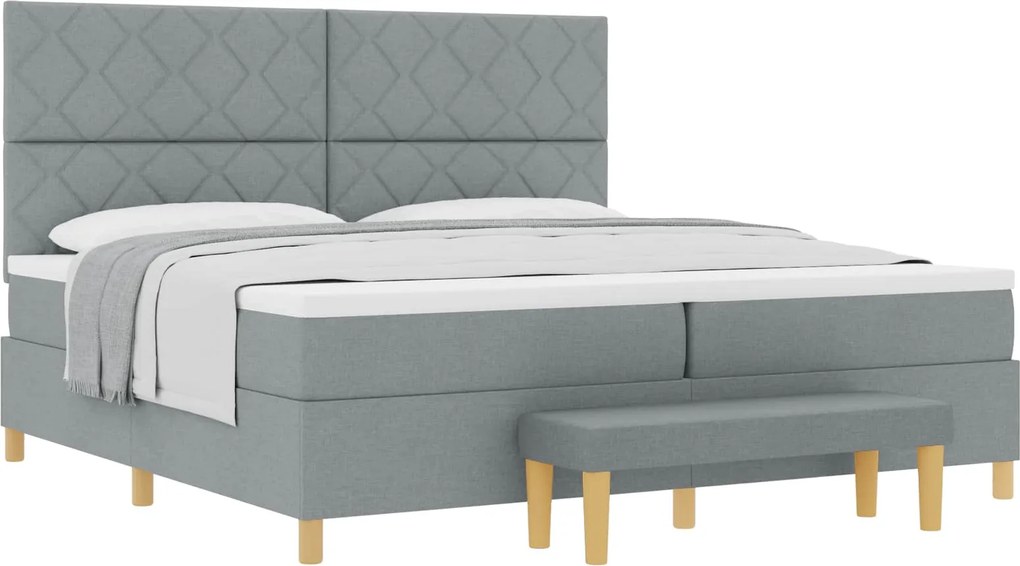 vidaXL Boxrugós ágy matracmal Világosszürke 200 x 200 cm szövet