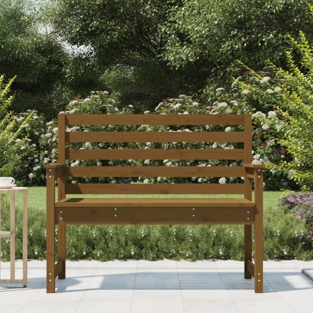 mézbarna tömör fenyőfa kerti pad 109 x 48 x 91,5 cm
