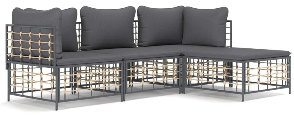 4 részes antracitszürke polyrattan kerti ülőgarnitúra párnákkal