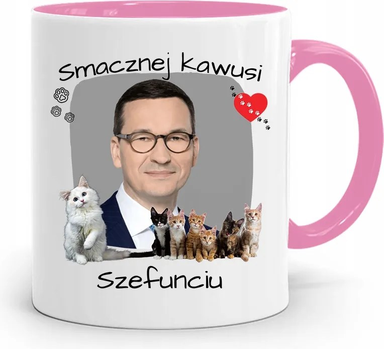 Rózsaszín Politikai Bögre Mateusz Morawiecki Miniszterelnök fényképes nyomtatással