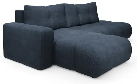 ALMADA kinyitható L-alakú kárpitozott sarokkanapé tárolóval, balos, kék