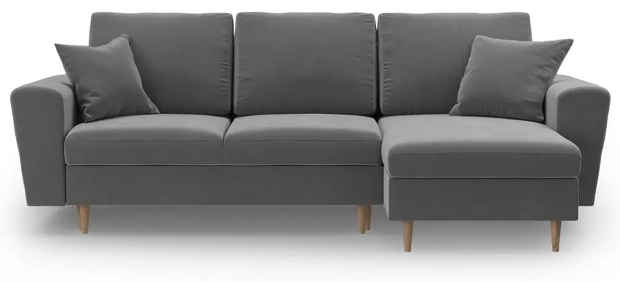 Világosszürke bársony kinyitható tárolóhelyes sarokkanapé Kyoto – Cosmopolitan Design