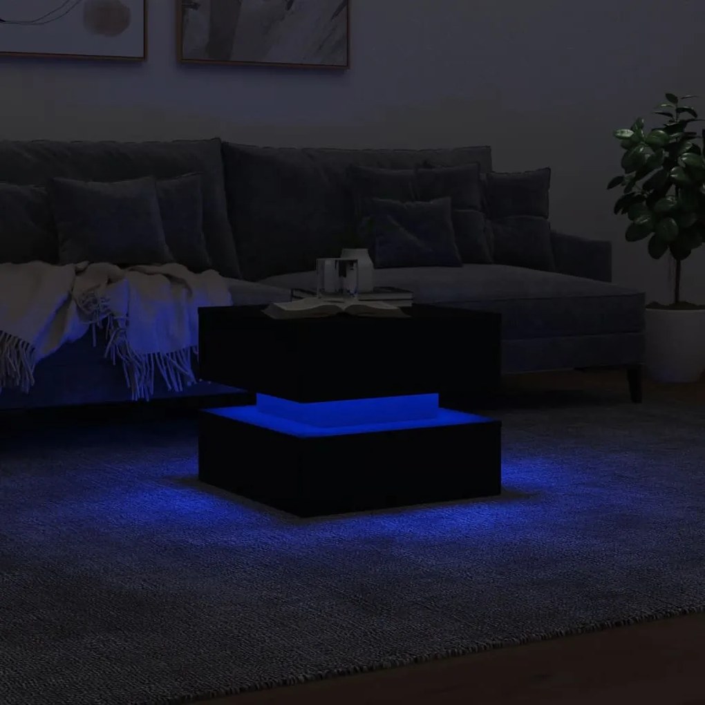 Fekete dohányzóasztal LED-lámpákkal 50 x 50 x 40 cm