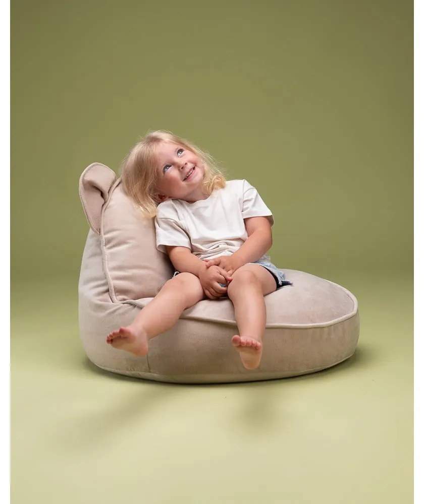Bézs bársony gyerek babzsákfotel Bear – Wigiwama