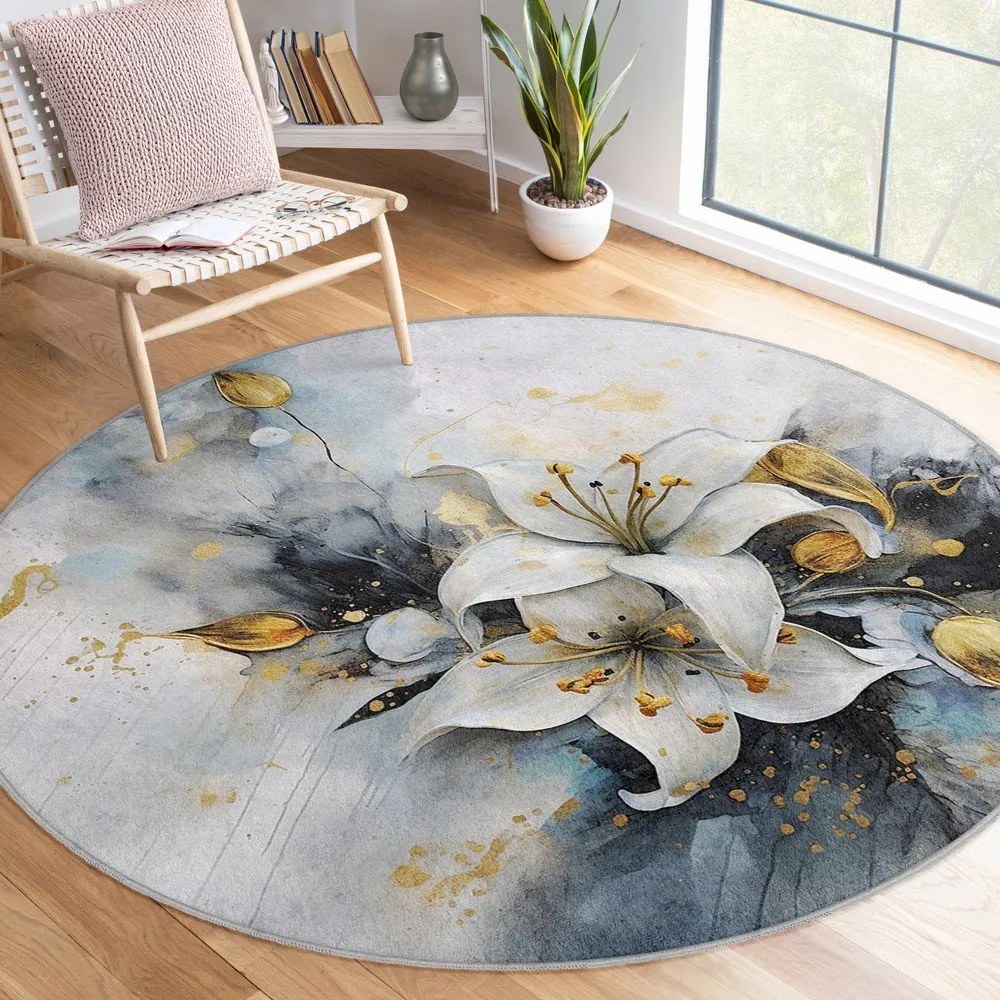 Kék-szürke mosható kerek szőnyeg ø 100 cm Golden Lilly – Mila Home