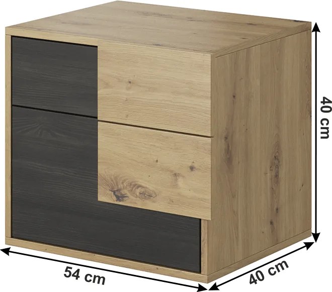 Éjjeliszekrény, fekete norvég fenyő/artisan tölgy, BAFRA