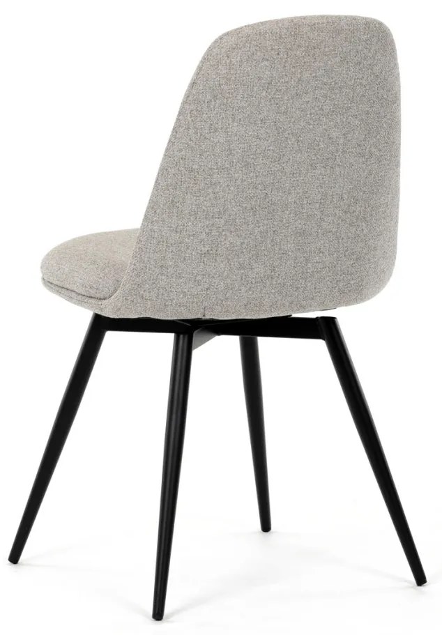 Scaun de sufragerie pivotant, material crem, mecanism rotativ 360°, lac negru mat, picioare metalice
