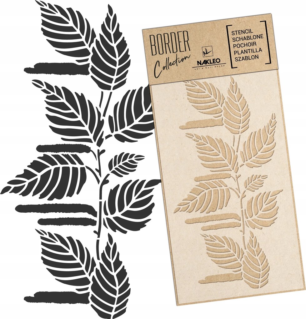 Festősablon Bordiura Többször felhasználható 45x95cm Levelek Nyírfa Ág Border