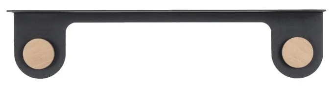 Hook fekete fali polc 2 akasztóval, hossz 60 cm - Gazzda