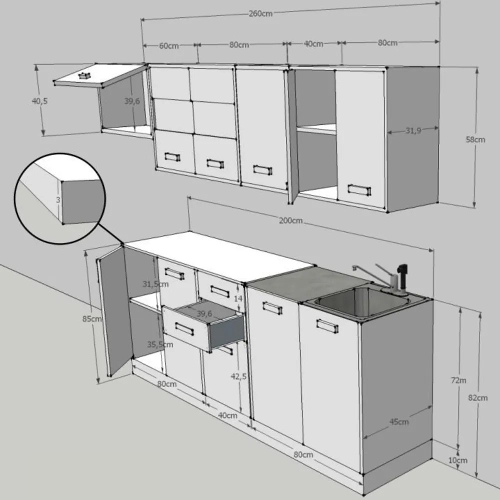 Konyhasor, sonoma tölgyfa / fehér, PROMO