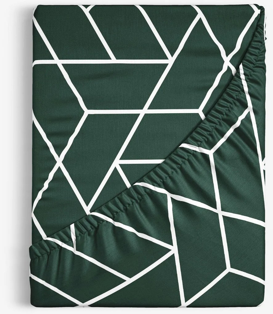 Goldea pamut körgumis lepedő - mozaik minta, sötétzöld alapon 80 x 160 cm