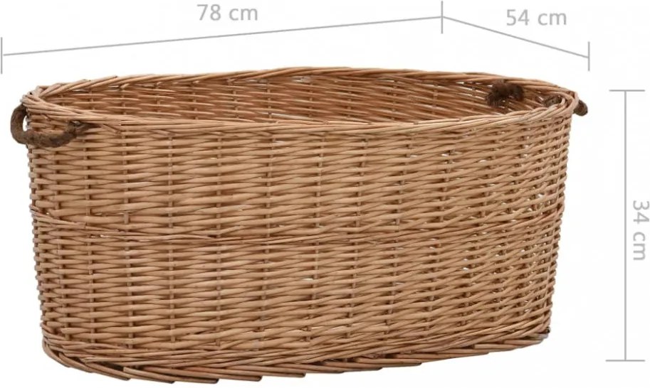 természetes fűzfa tűzifatároló kosár fogantyúkkal 78x54x34 cm