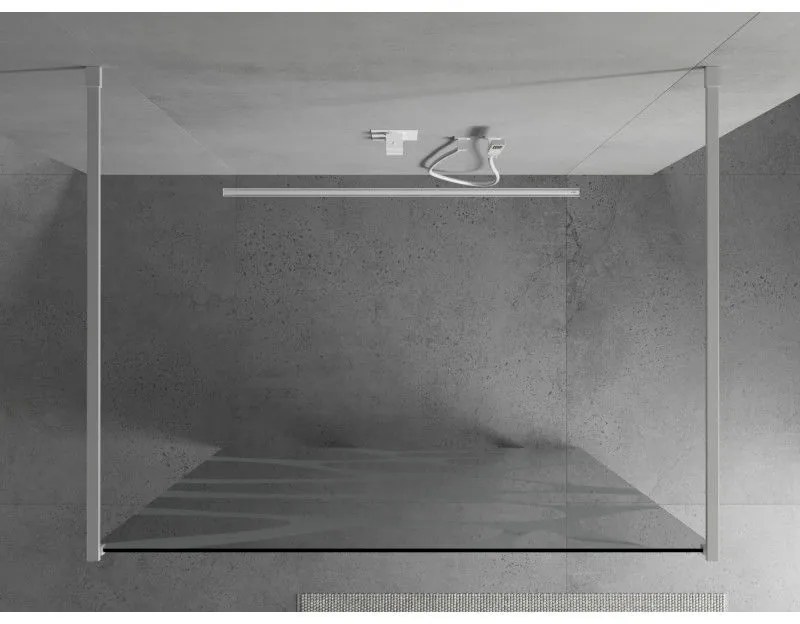 Mexen Kioto, átmenő zuhany paraván 100 x 200 cm, 8mm üveg tiszta / fehér mintás, 2x fehér stabilizáló távtartó, 800-100-002-20-97