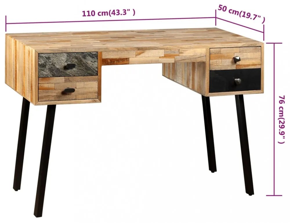 tömör újrahasznosított fa íróasztal 110 x 50 x 76 cm