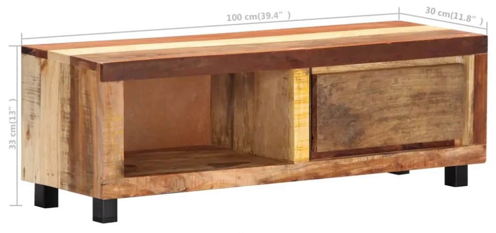 tömör újrahasznosított fa TV-szekrény 100 x 30 x 33 cm