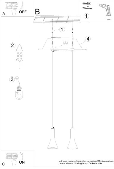 Sollux SL.1224 - Csillár zsinóron REA 2xE14/12W/230V beton