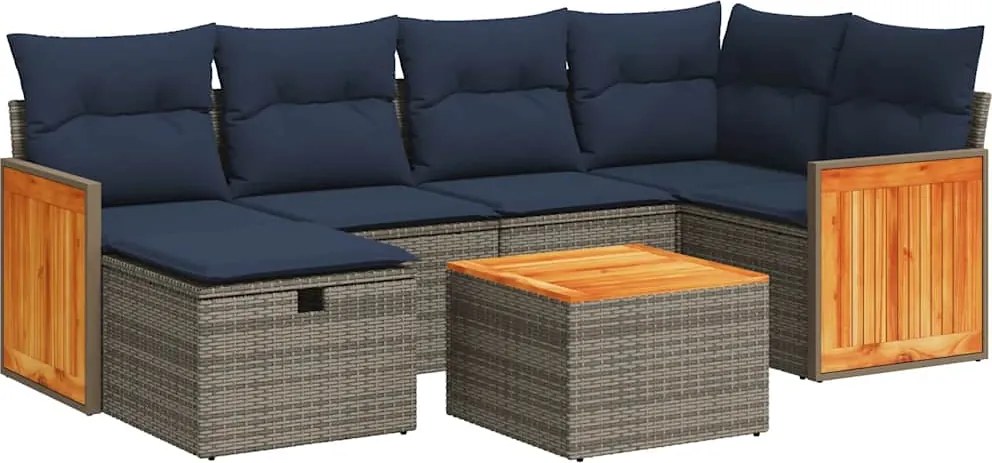 vidaXL 7 részes szürke polyrattan kerti ülőgarnitúra párnákkal