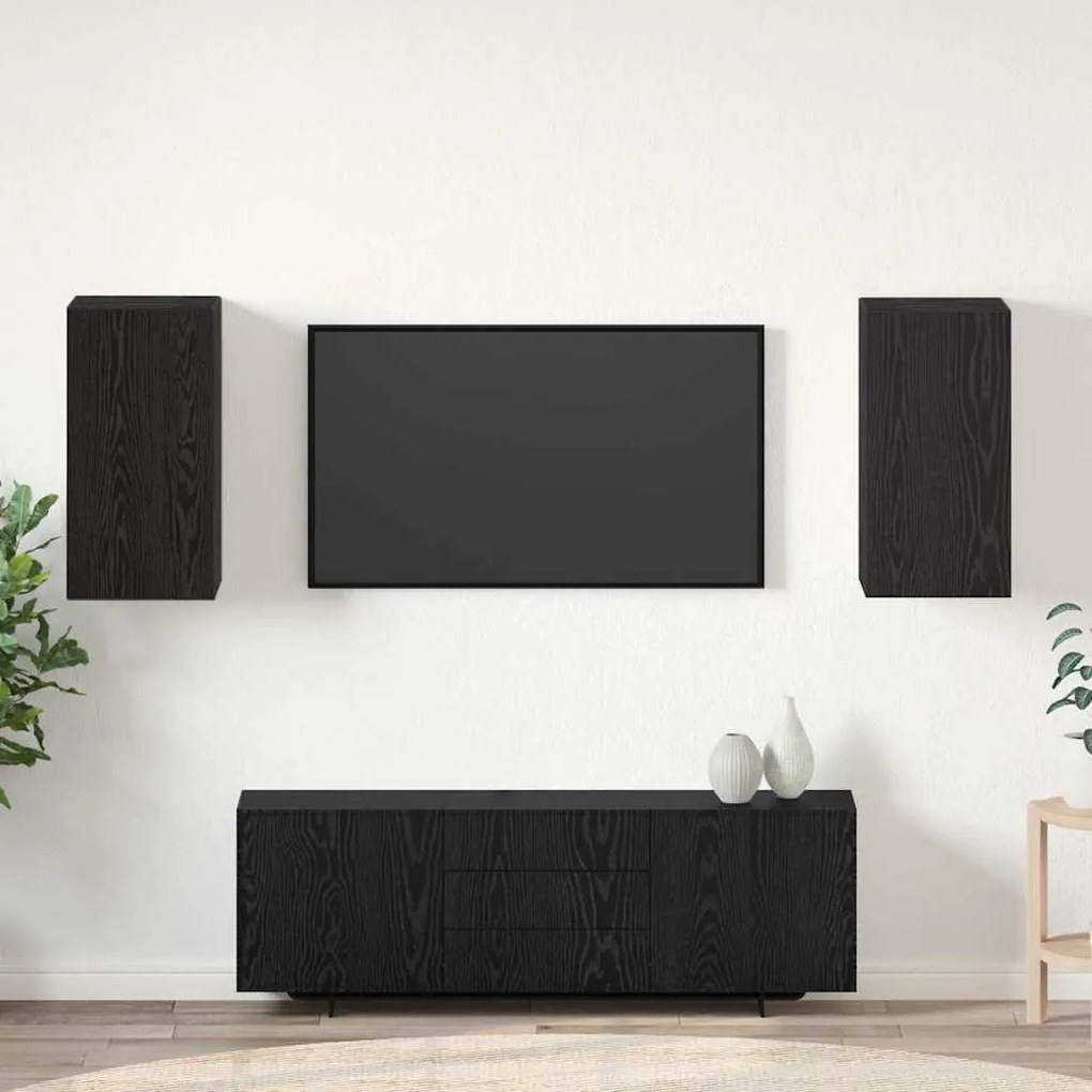 Tárolós fali TV szekrény 2 pcs Musta tammi Faanyag