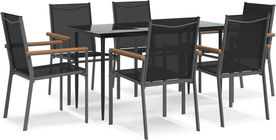 vidaXL 7 részes fekete textilén és acél kerti pihenőgarnitúra