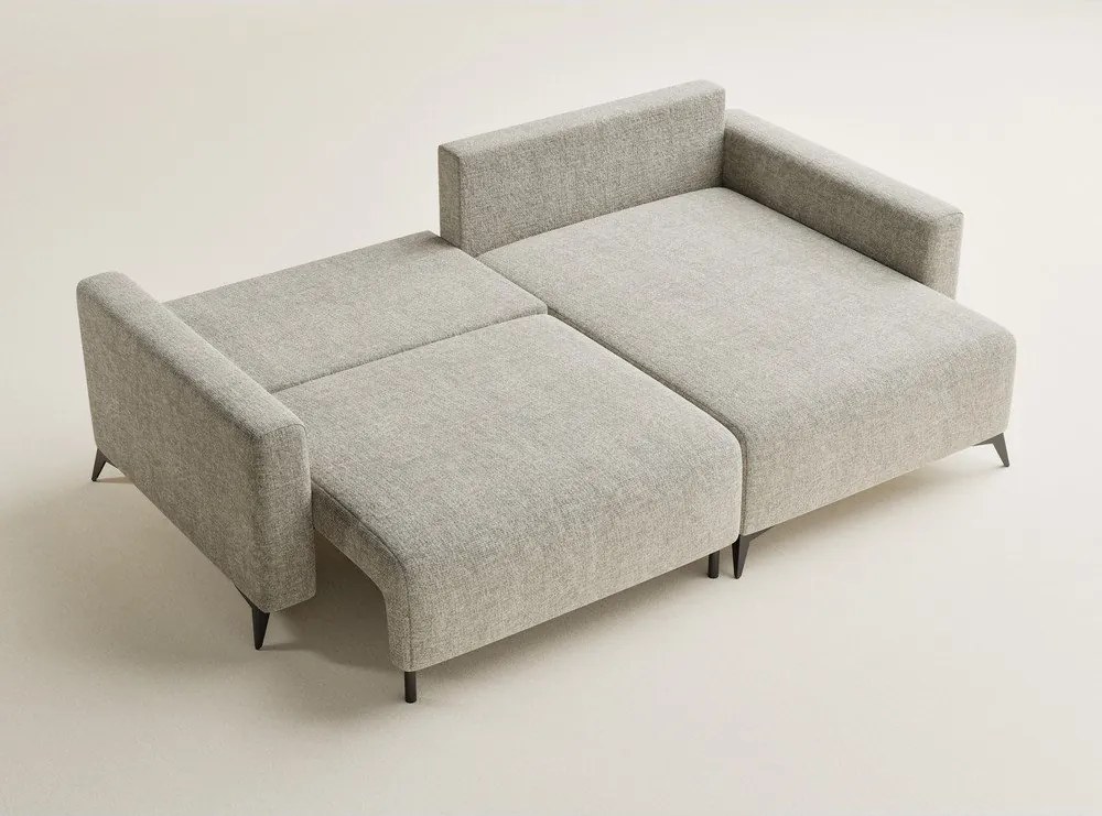 Bézs zsenília kinyitható-tárolóhelyes sarokkanapé (jobb oldali-heverő résszel) Leon – Maison de Rêve